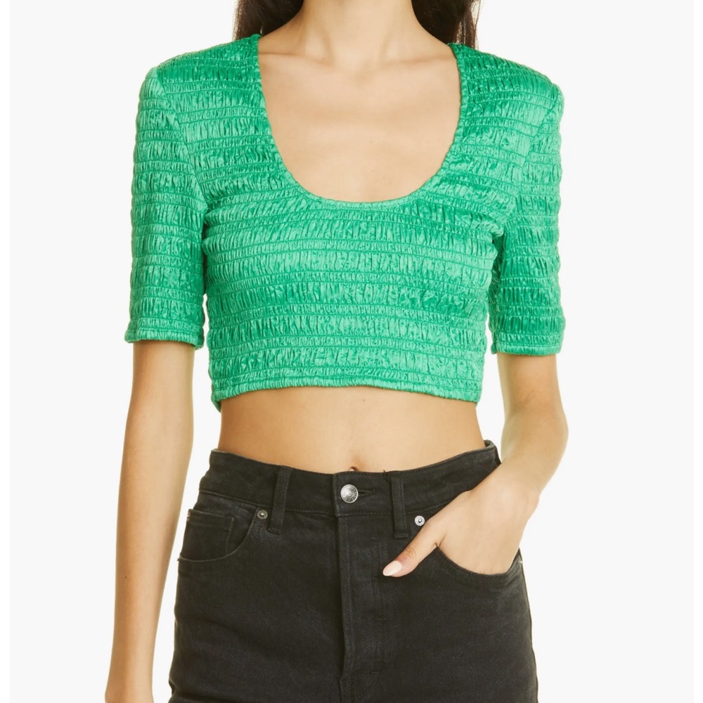 GANNI Smock Satin Crop Blouse